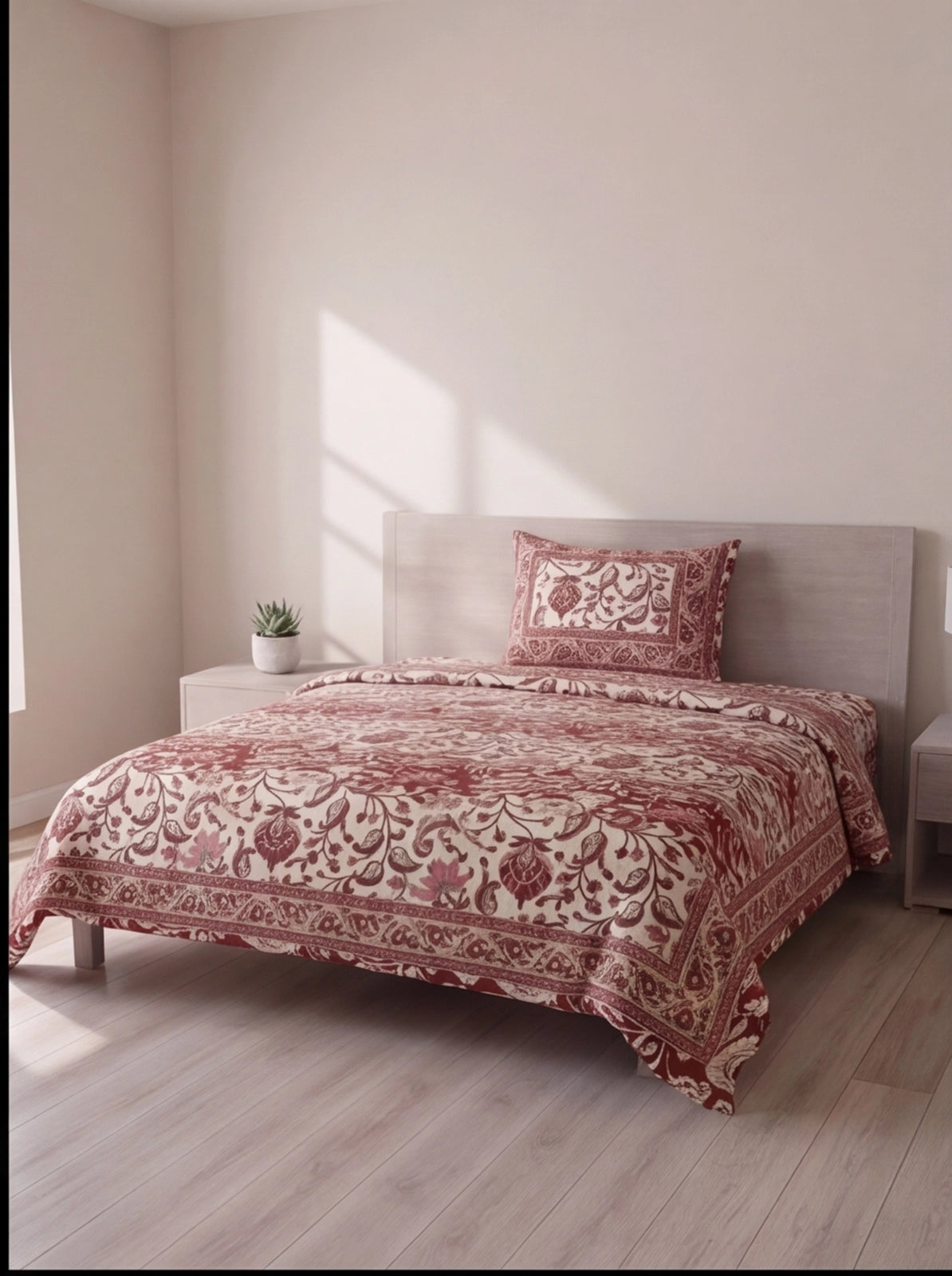Pure Weave – Royal Red Floral Single Bed Sheet Set