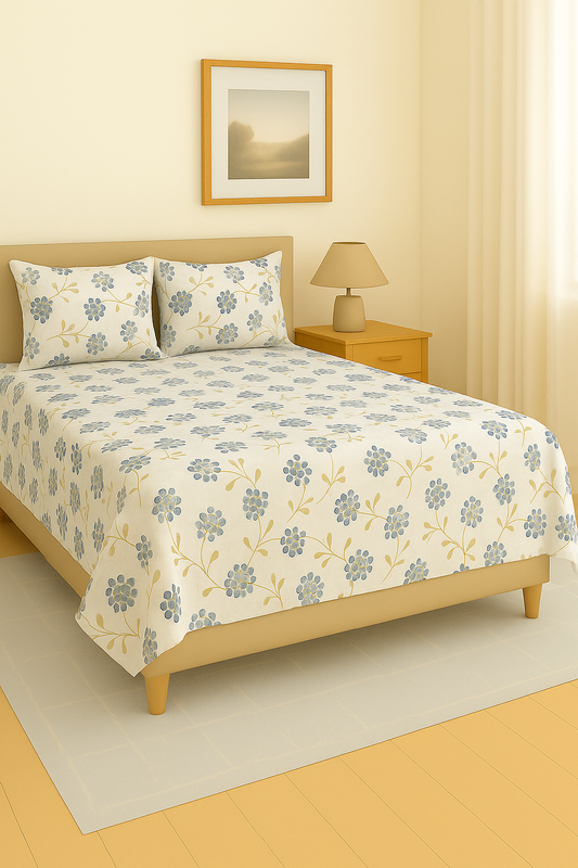 Pure Weave – Blue Blossom Double Bed Sheet Set