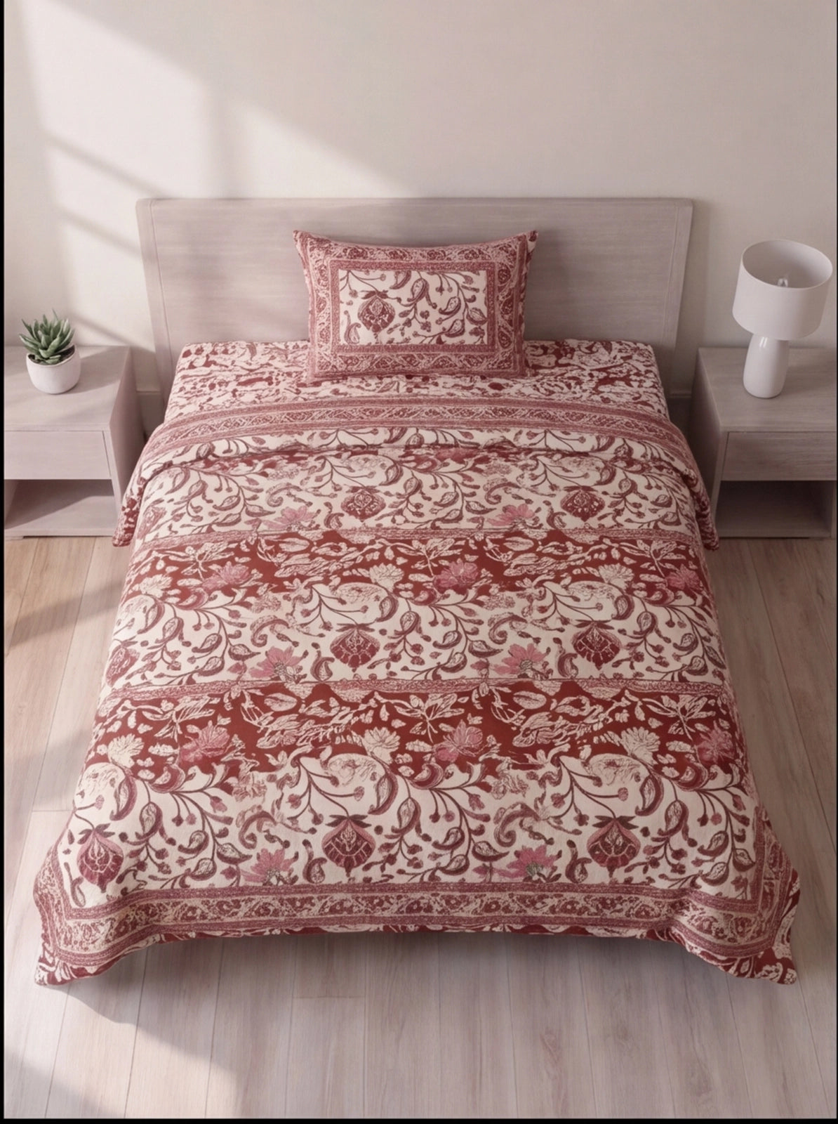 Pure Weave – Royal Red Floral Single Bed Sheet Set