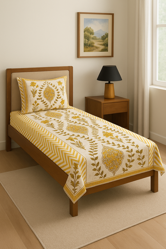 Pure Weave – Golden Bloom Single Bed Sheet Set