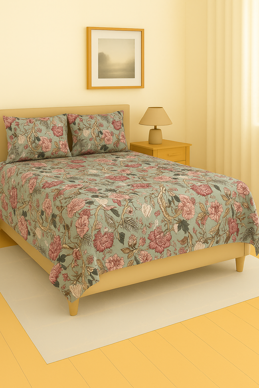Pure Weave - Vintage Rose Bloom Double Bed Sheet Set (Fitted)