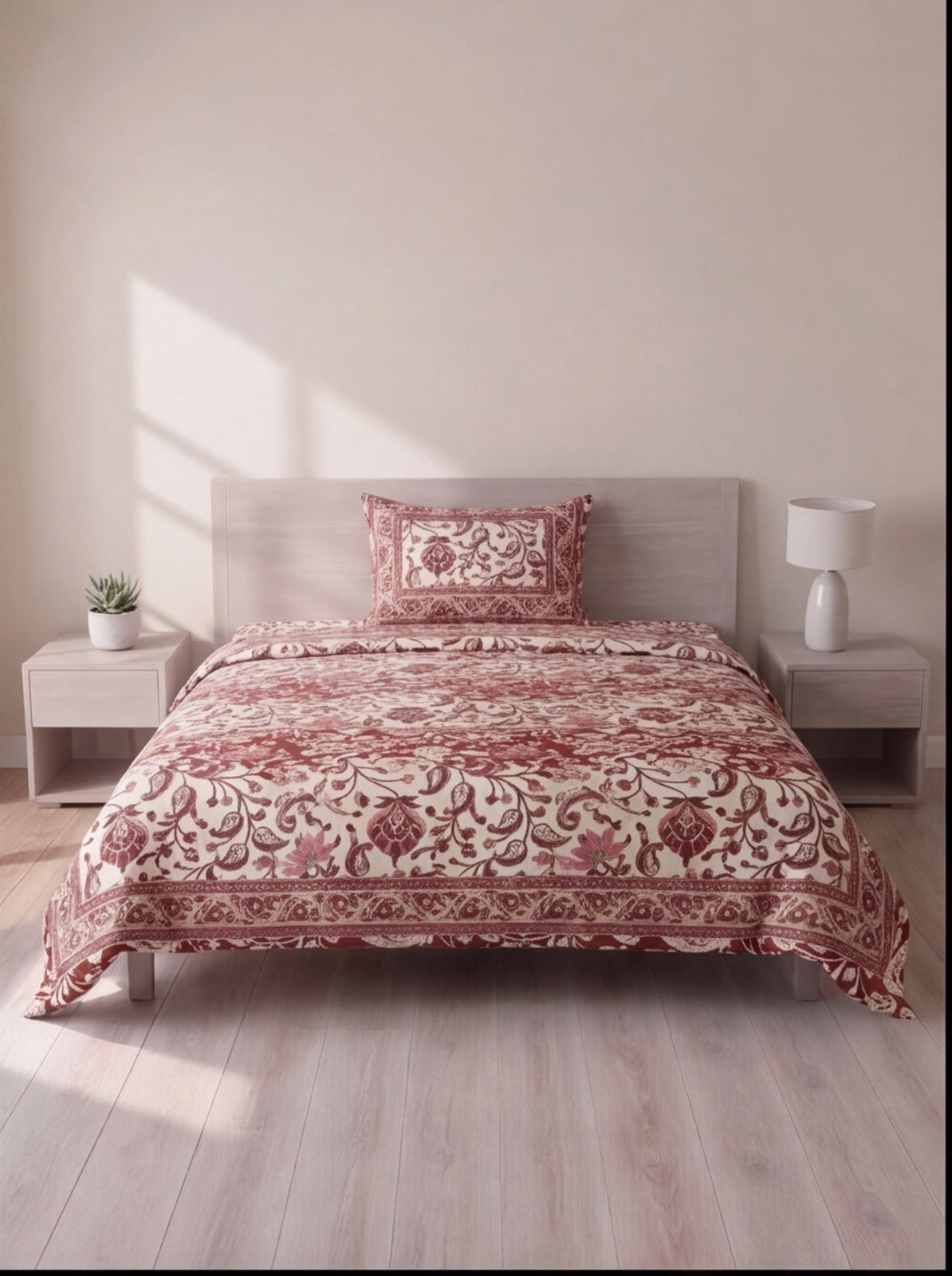 Pure Weave – Royal Red Floral Single Bed Sheet Set
