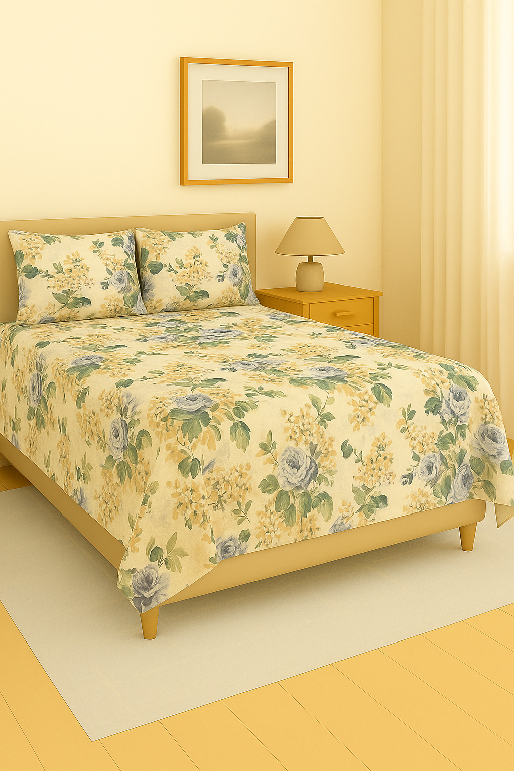 Pure Weave - Golden Bloom Double Bed Sheet Set (Fitted)