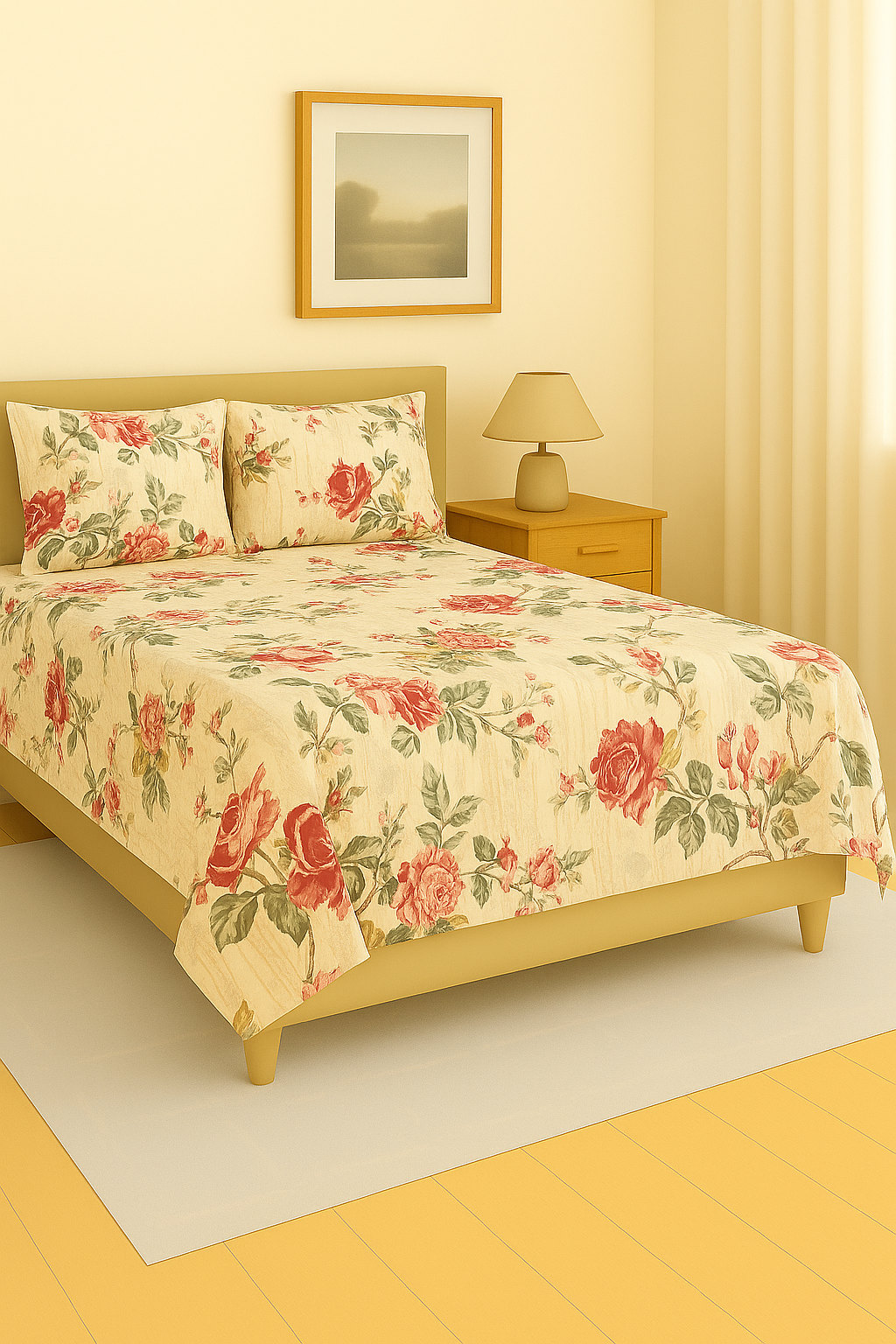 Pure Weave - Classic Red Rose Elegance Double Bed Sheet Set (Fitted)
