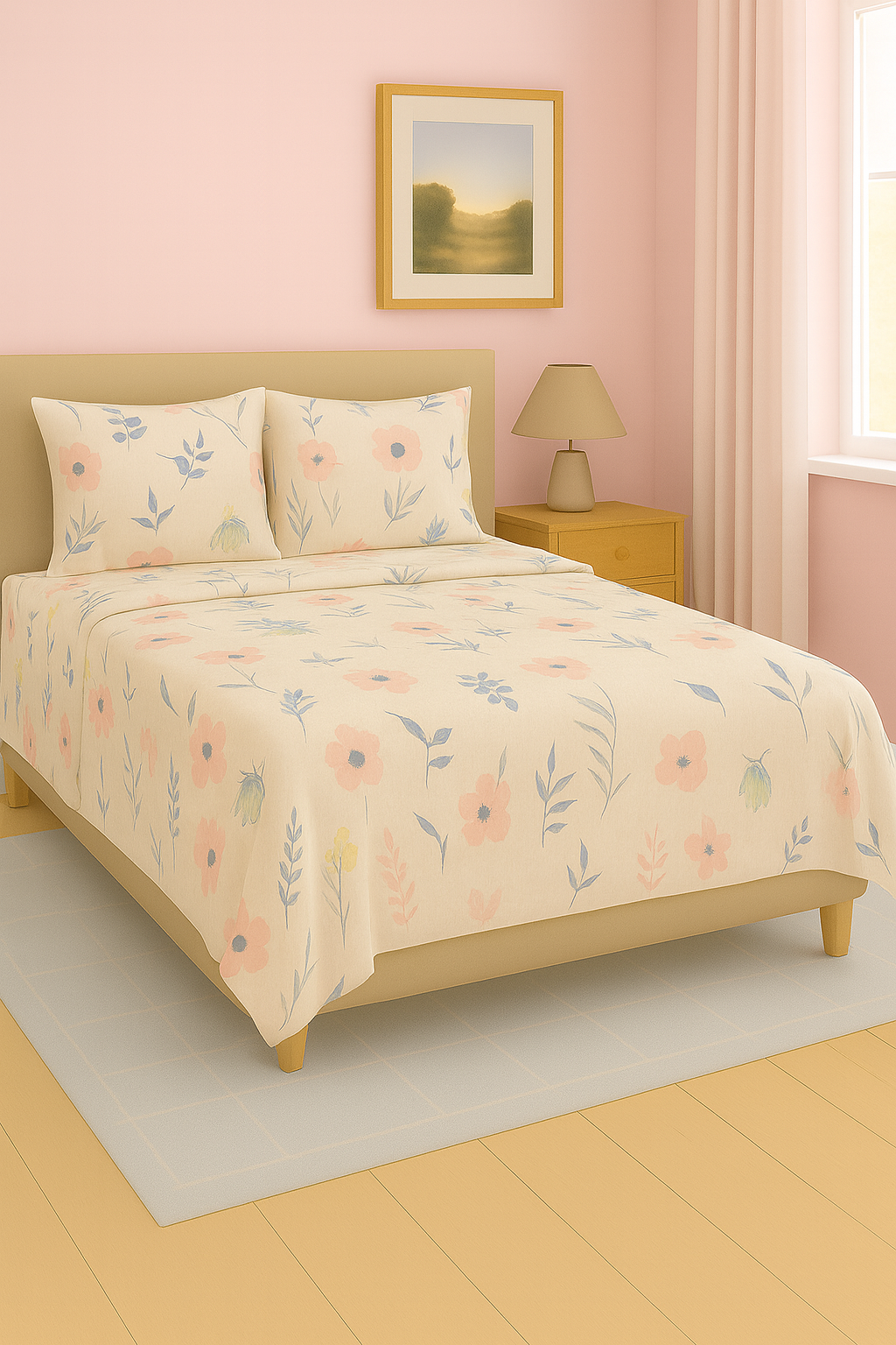 Pure Weave - Blush Meadow Double Bed Sheet Set