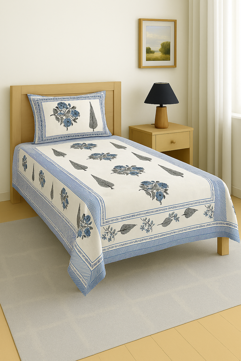 Pure Weave - Classic Indigo Bloom Single Bed Sheet Set