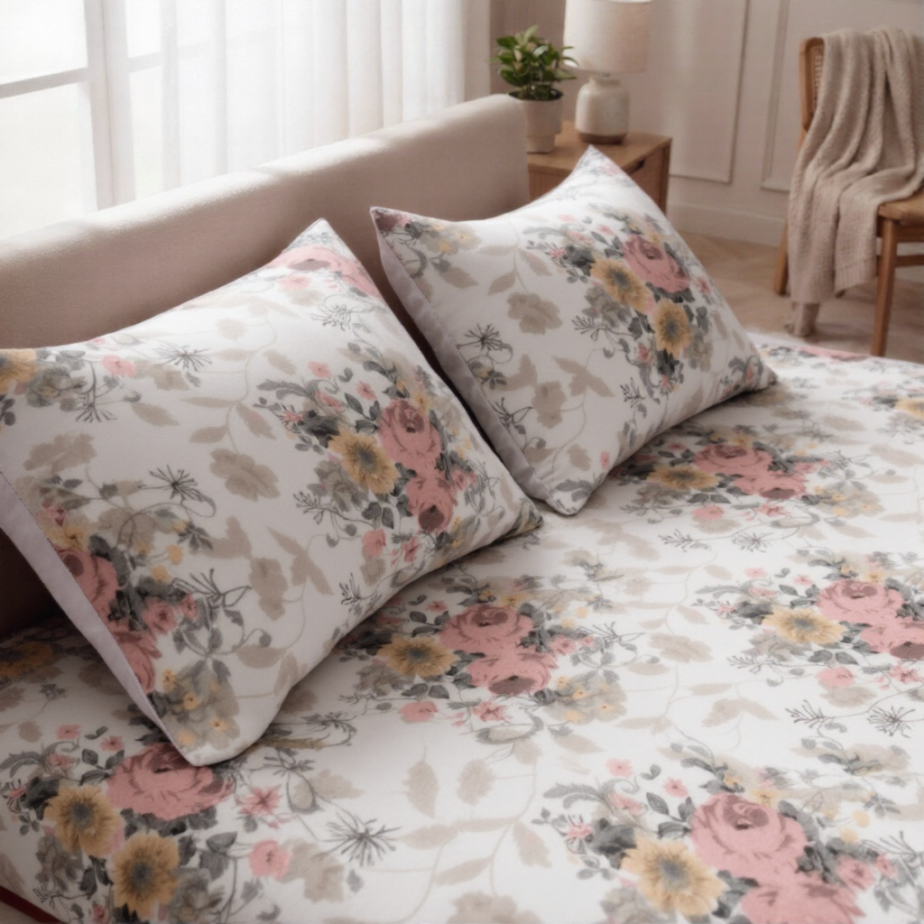 Pure Weave - Blush Bloom Double Bed Sheet Set