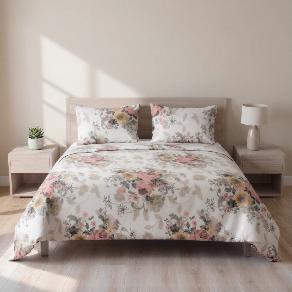 Pure Weave - Blush Bloom Double Bed Sheet Set