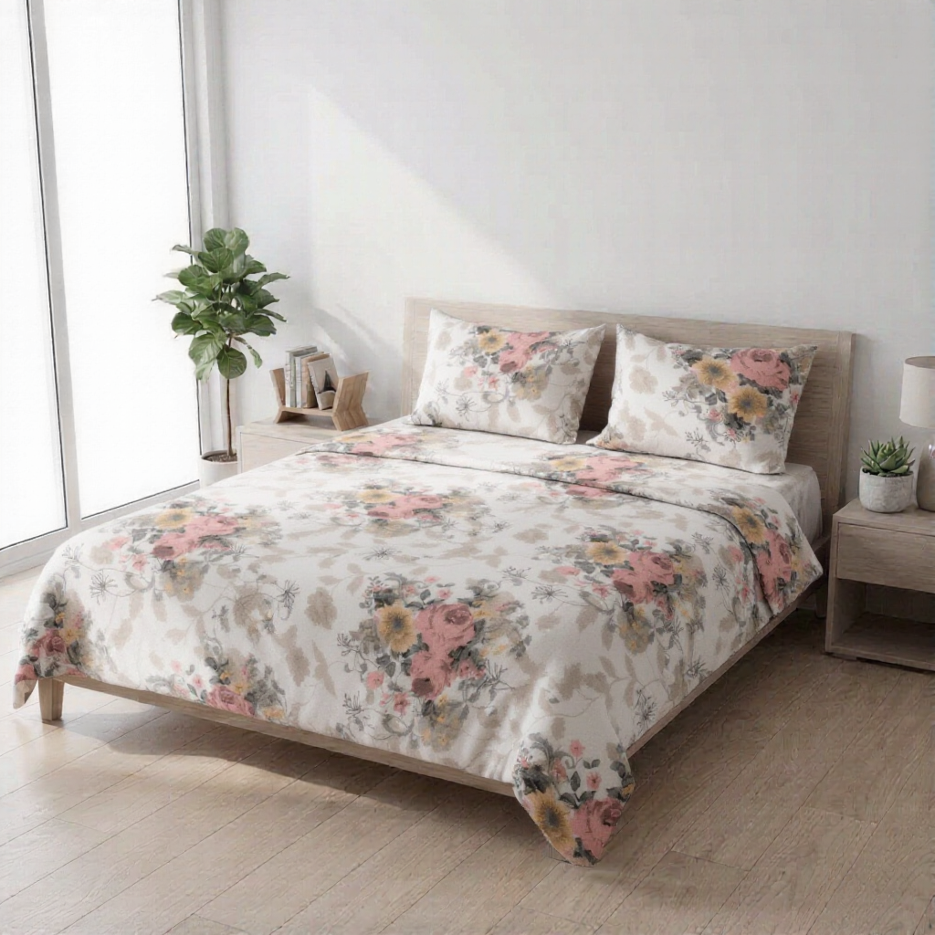 Pure Weave - Blush Bloom Double Bed Sheet Set