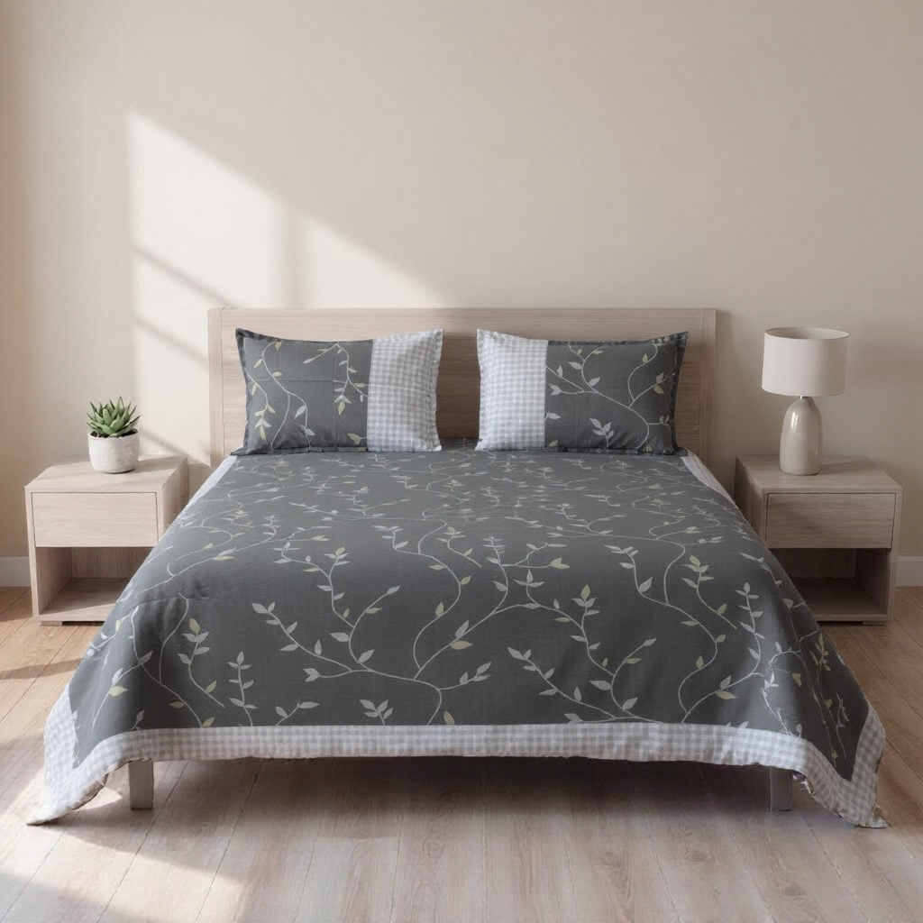 Pure Weave - Midnight Leaf Double Bed Sheet Set