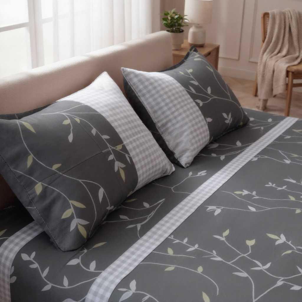 Pure Weave - Midnight Leaf Double Bed Sheet Set