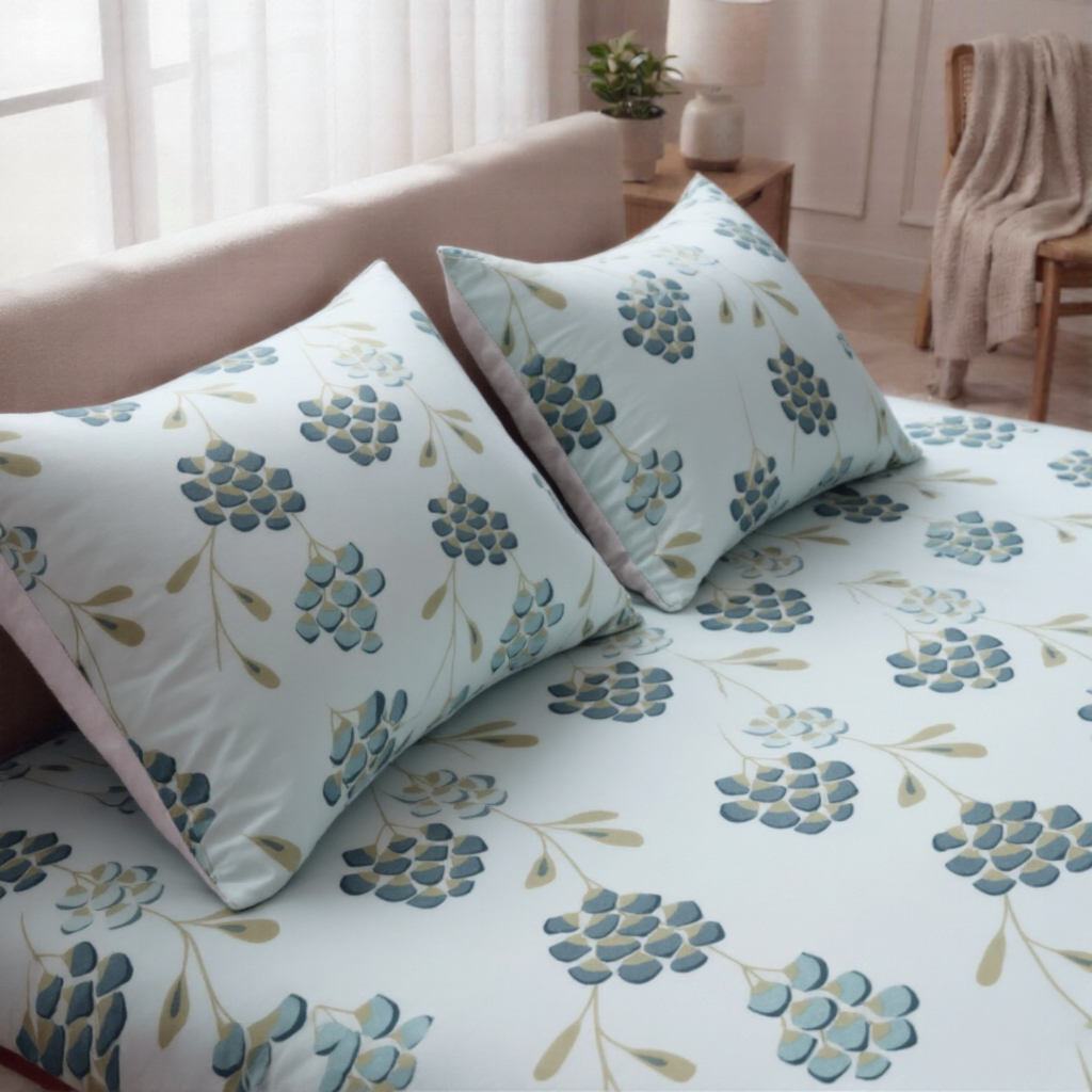 Pure Weave – Blue Blossom Double Bed Sheet Set
